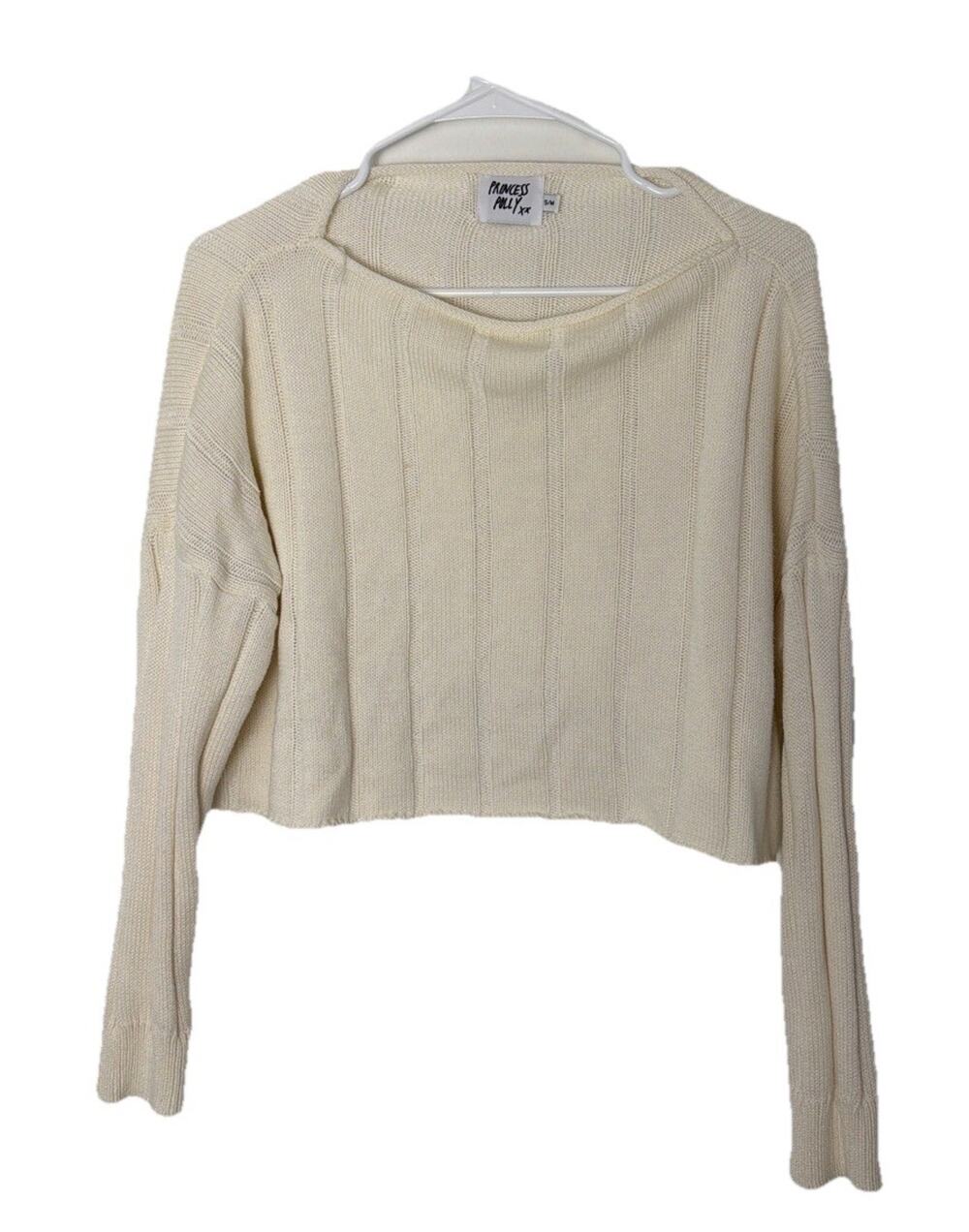 Princess Polly Cropped Knit Sweater Women Small Cream Long Sleeve Ribbed